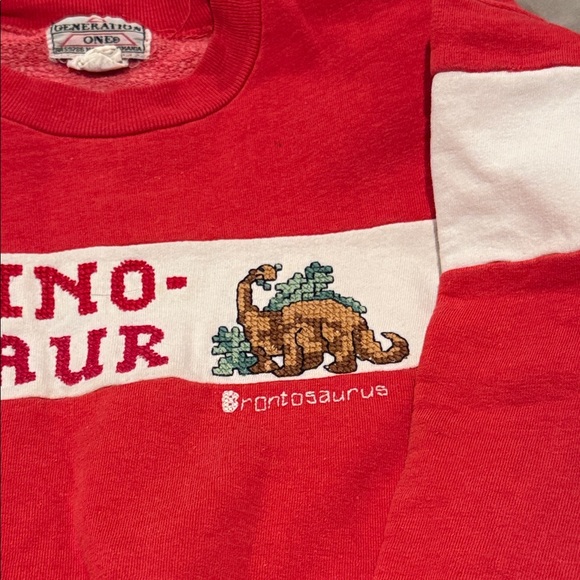 Vintage Dinosaurs embroidered Patchwork Crew Sweatshirt. Size 6 - Picture 4 of 7